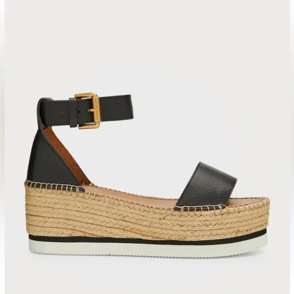 See by Chloé Glyn Flatform Espadrille Sandals. Leather Black. Women’s size 10 - Picture 1 of 9